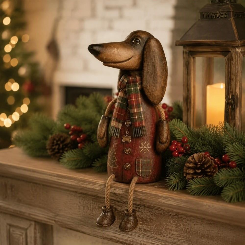 Vintage Dackel Figur Rustikale Bauernhaus Weihnachts Hund Dekoration Dackel Regal Sitzer Winter