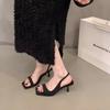 Square Head Thin Heel Back Empty Skirt Single Shoes Summer 2025 New French Niche High Heel Sandals Fairy Shoes
