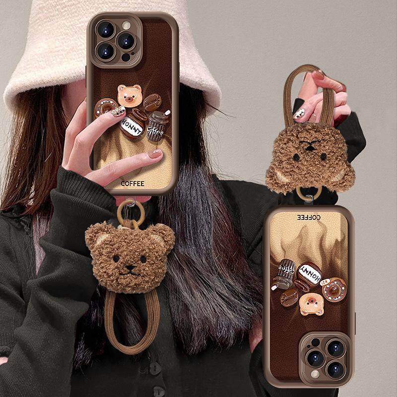 The Coffee Bear Figurine Lanyard Is Suitable for Apple 16PRO Phone Cases, Huawei OPPO, Xiaomi VIVO15