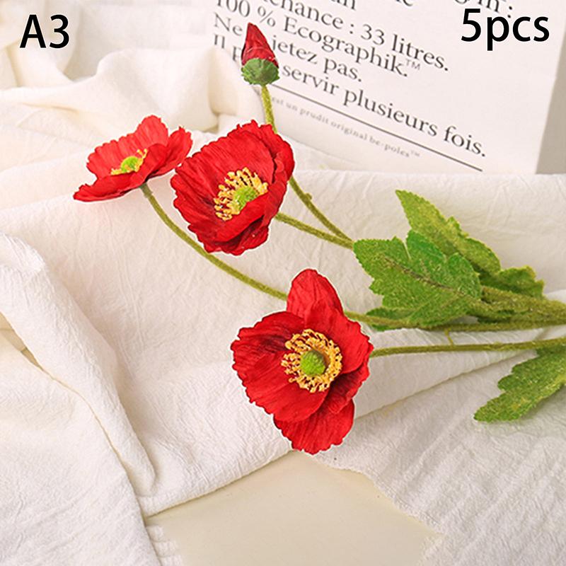 Красивые яркие цвета 4 головки шелковые поддельные имитация маков искусственный цветок для самостоятельного украшения дома свадебной вечеринки с листьями