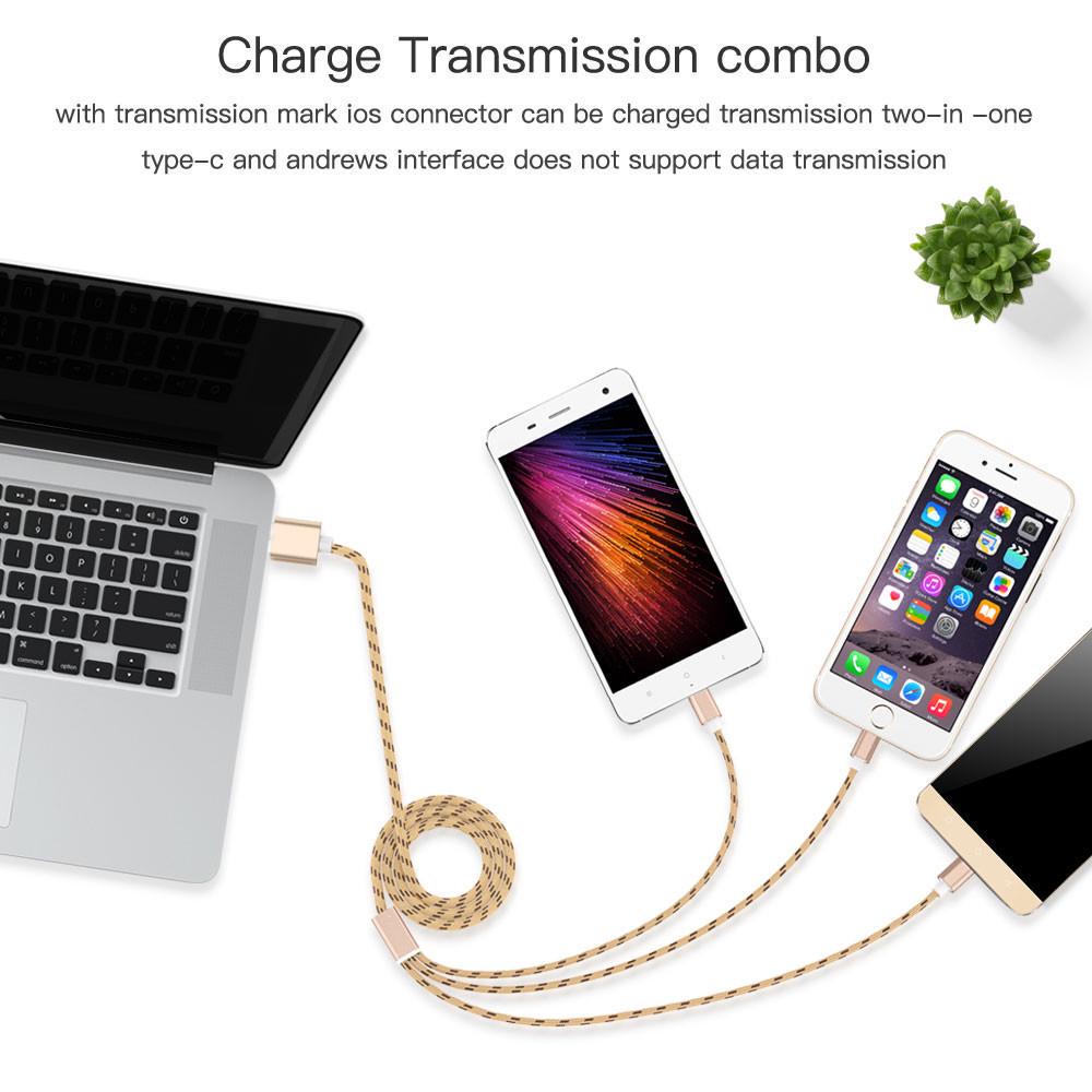 Зарядный кабель USB 3 в 1 для iPhone Кабель Micro USB типа C для быстрой зарядки Кабель зарядного устройства