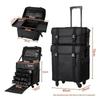 Qihui Large Capacity Double Layer Makeup Travel Case - Mobile Beauty Artist Trolley Box