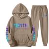 Mens Sporty Hooded Sweatshirt Set Casual Printed Tracksuit Long Sleeve Top Pants Streetwear