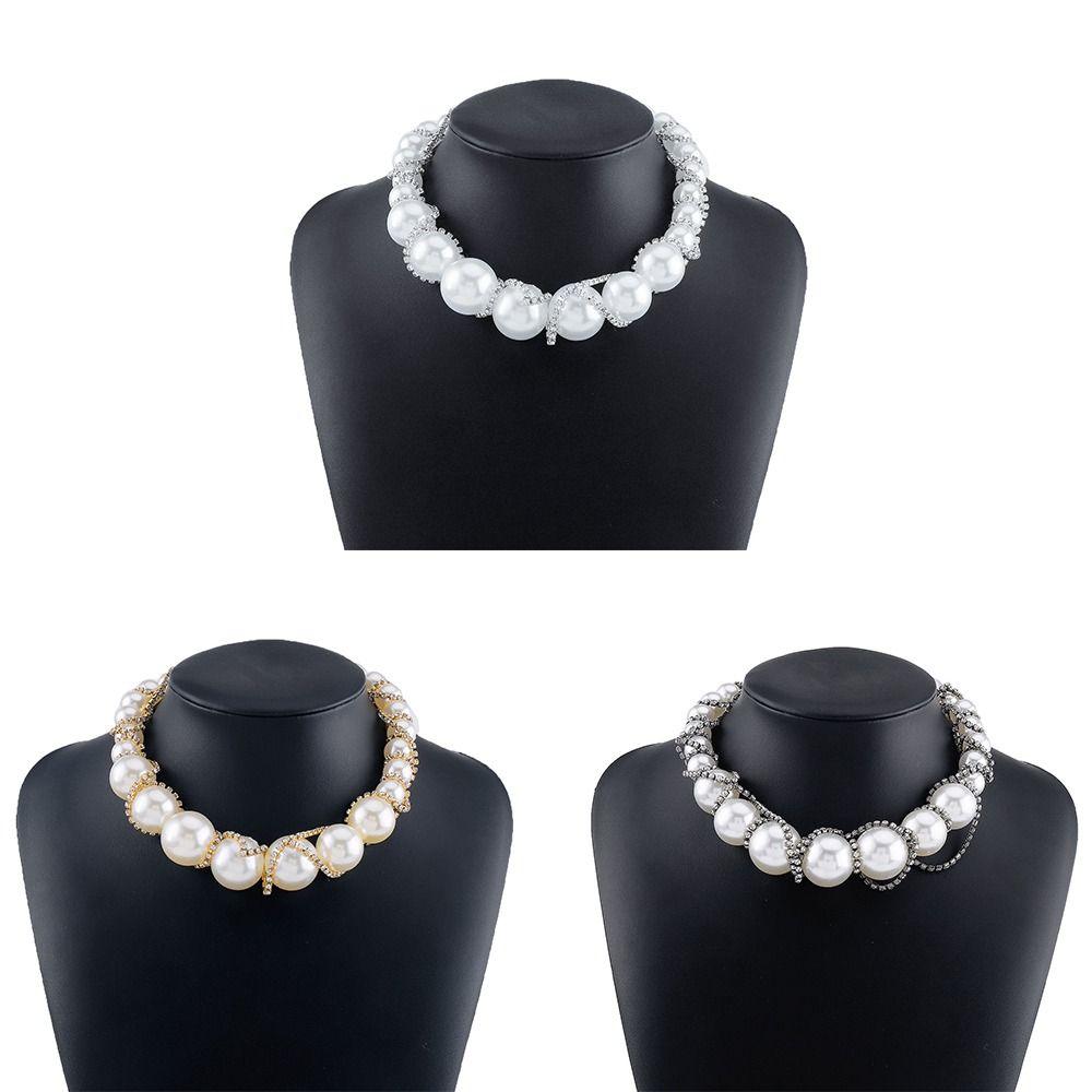 Цепочка на шею Ожерелье со стразами Корейский стиль Преувеличенное ожерелье Ретро Чокер с крупной жемчужиной Женский