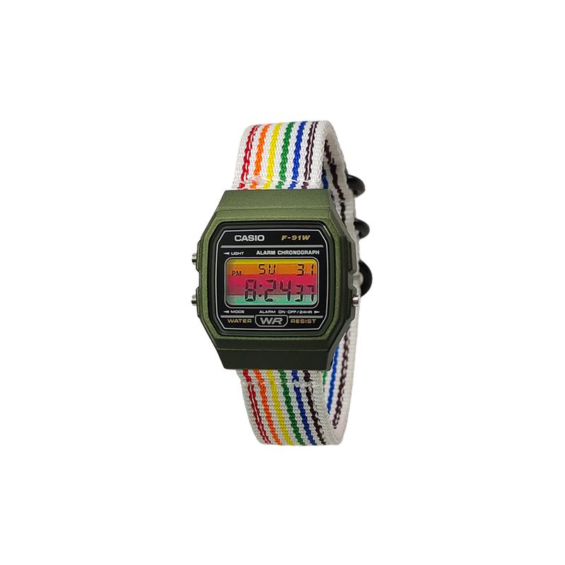 Casio Индивидуальные часы модифицированная серия серебристый полимерный корпус водозащита F-91WM-7A модифицированные-Pixel Hongqiao Кварцевые нейлоновый ремешок F-91WM-7A