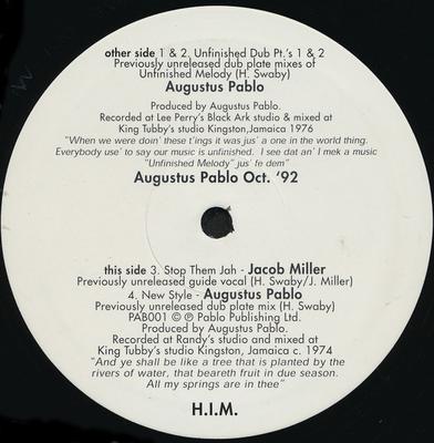 10-дюймовая пластинка AUGUSTUS PABLO - Unfinished Dub PAB001 Pablo Internati 1999 Неизвестный Регги, Ска и Даб Б/У