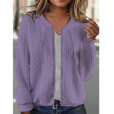 Текстурированный бомбер на молнии, повседневная однотонная верхняя одежда с длинными рукавами, женская одежда