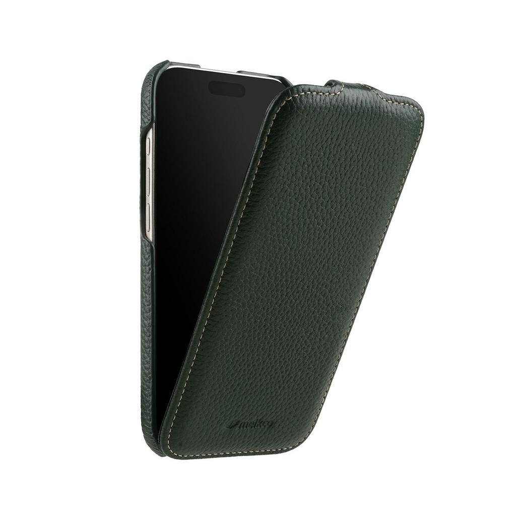 MELKCO For iPhone Air Case Compatible with MagSafe Vertical Flip Genuine Cow Leather + PC Phone Cover