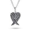 Antiqued Sterling Silver Small Unique Amulet Feather Heart Guardian Angel Wing Pendant Necklace for Women and Teenagers .925
