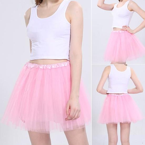 Мини-юбка Сетчатая многослойная А-силуэта Однотонная эластичная с высокой талией Короткая юбка на подкладке Рабочая Повседневная Пляжная юбка