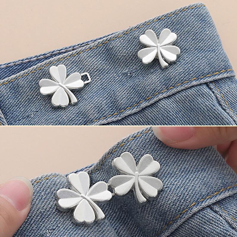 1/10Pair Required Button Adjust Waistline No Sewing Clothing Accessory Four Leaf DIY Adjustable Tightener Waist Buckle No Staple