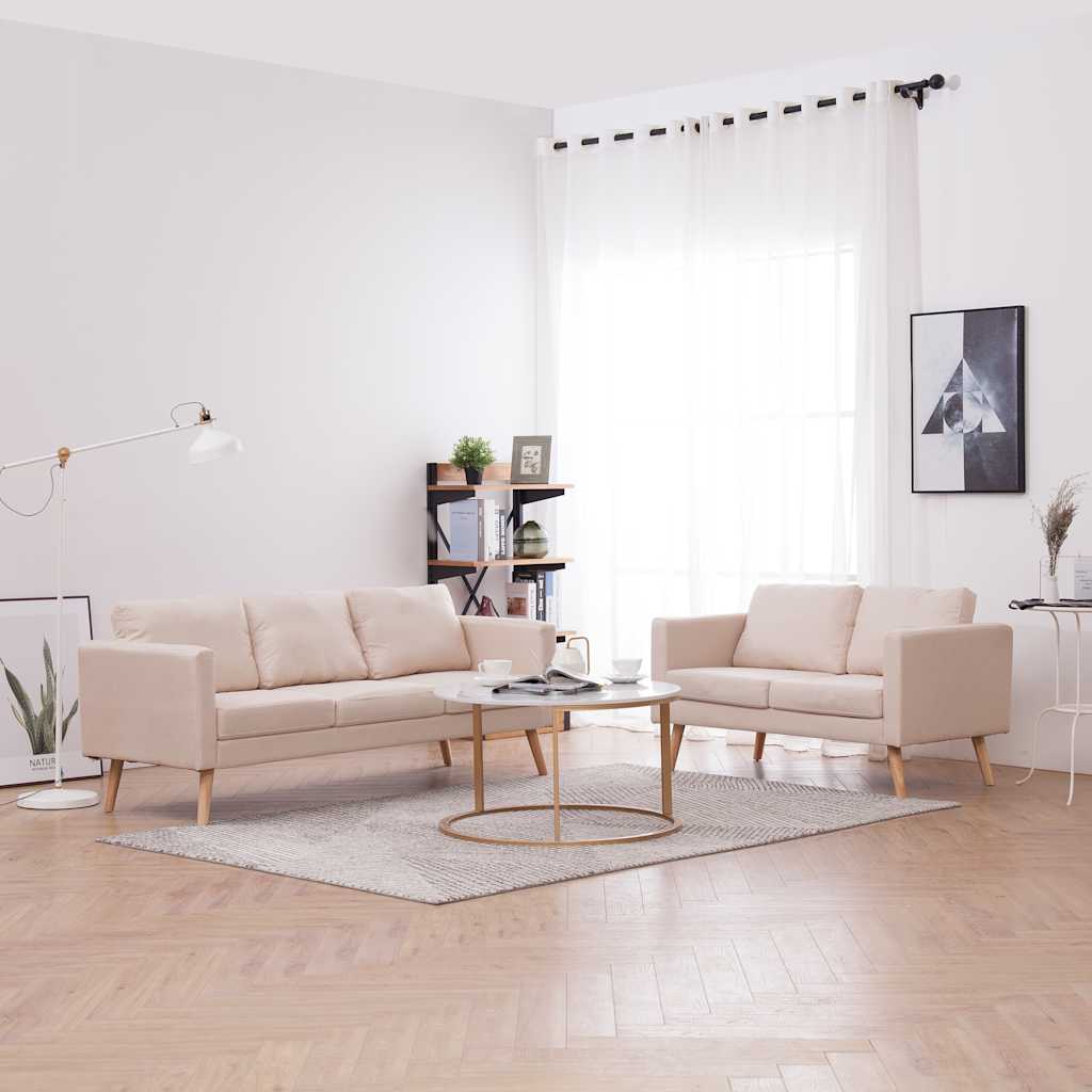 2 Piece Cream White Cream Fabric Sofa Set