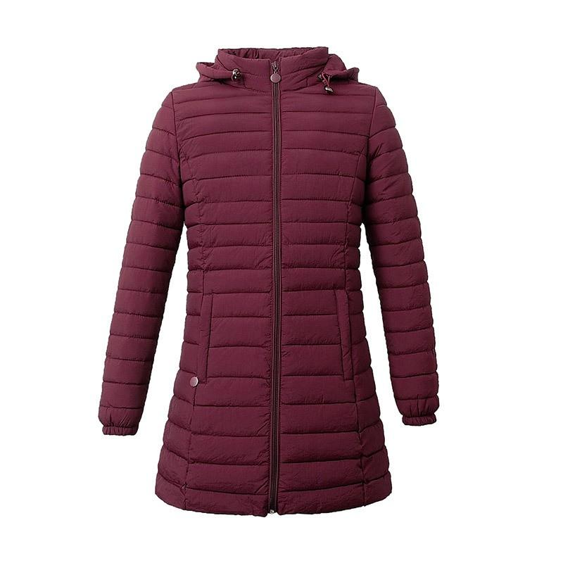 Womens Mid-Length Slim Fit Cotton-Padded Coat With Hood Lightweight Warm Winter Jacket Daily Wear