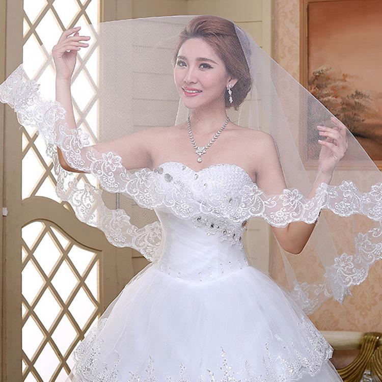 Wedding Accessories Short Wedding Veil White Ivory One Layer Bridal Veil Appliques Lace Edge