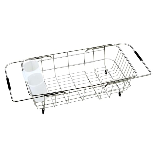 Pearl Metal Resin Dish Drainer Basket with Sliding Sink, Stainless Steel, Simple Ware HW-7332