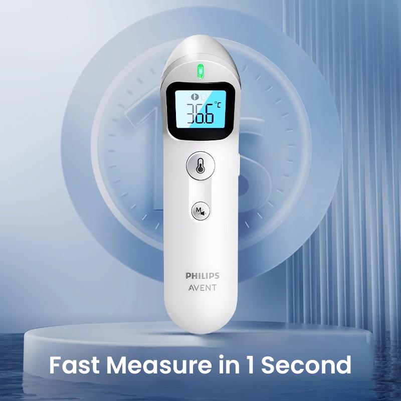 Philips Инфракрасный лобный термометр Двойные звуковые и световые напоминания об аномальной температуре тела Функция памяти Бесшумный режим Большой светодиодный HD-экран