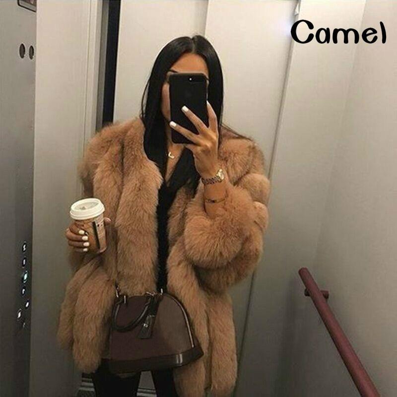 Winter Fashion Women Long Sleeve Outwear Fox Fur Warm Solid Color Thick Coat
