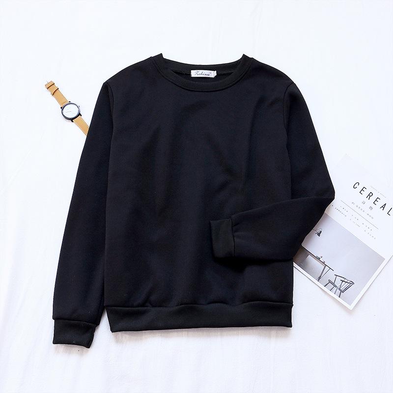 Зимний свитшот, плюшевый и утолщенный свитер с круглым вырезом, однотонные свободные корейские женские базовые рубашки, толстовки