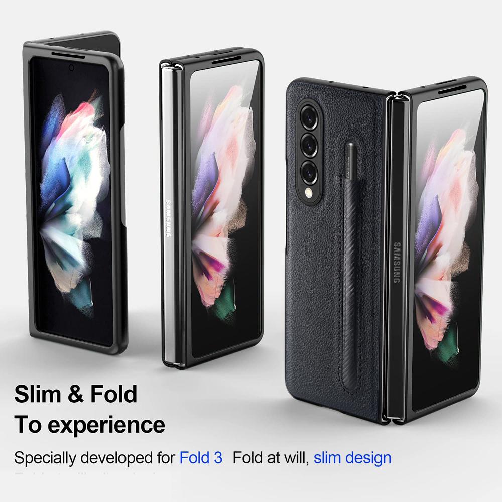 Matte Litchi Leather Skin Protective Case For Samsung Galaxy Z Fold 4 Fold3 Fold 3 5g Fold4 Anti -Slip Folding Cover Cases