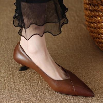 Мода Мода Классические Женские Туфли-Лодочки Заостренный Носок Одинарные Туфли Натуральная Кожа Офисная Обувь Летние Элегантные Женские Легкие Высокие Каблуки