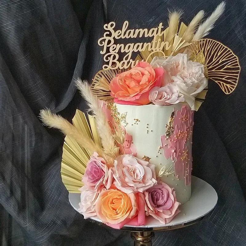 1 комплект акриловых золотых листьев, декоративный цветок для украшения торта, бумага для украшения торта на день рождения, вечеринку, золотая пальма, выпечка, украшение для тортов в стиле бохо