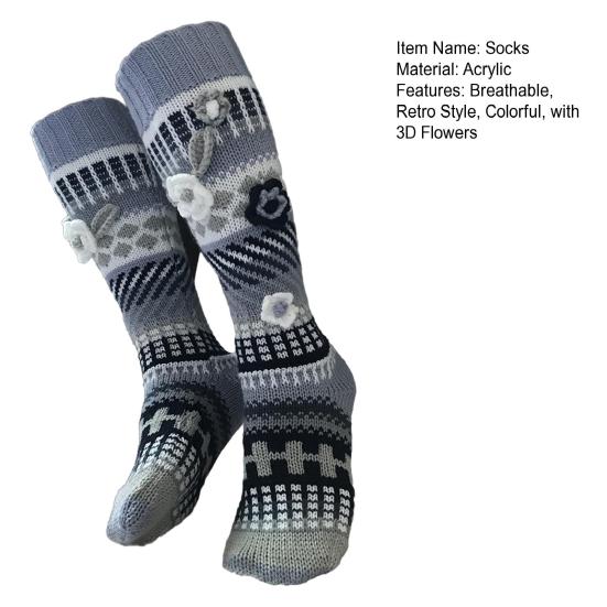 Ретро вязаные гольфы до колена Женские вязаные крючком гольфы до колена с 3D цветами Теплые разноцветные носки Гетры для девочек Ботинки Для дома Уличная одежда