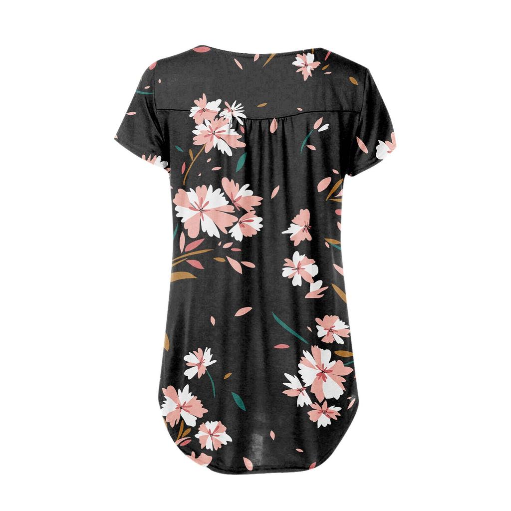 Women's Short-sleeve Loose Tops Casual Plus Size Tunic Button Tops