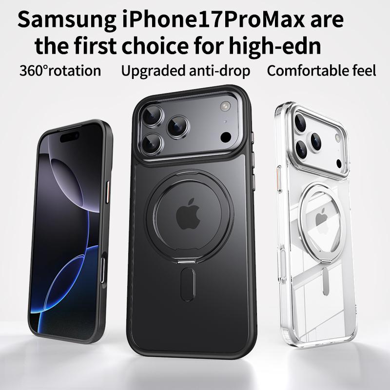 360° Rotating Stand Magnetic Orange Case for IPhone 17 Pro Max 17Air 17Pro Luxury Metal Button Folding Bracket Shockproof Cover