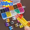 100/50pcs Medium Car Fuse Blade 2-35A Middle Size Fuse Insert Set with Box Fuse Blow Detection Tool Auto Circuit Repair Tools