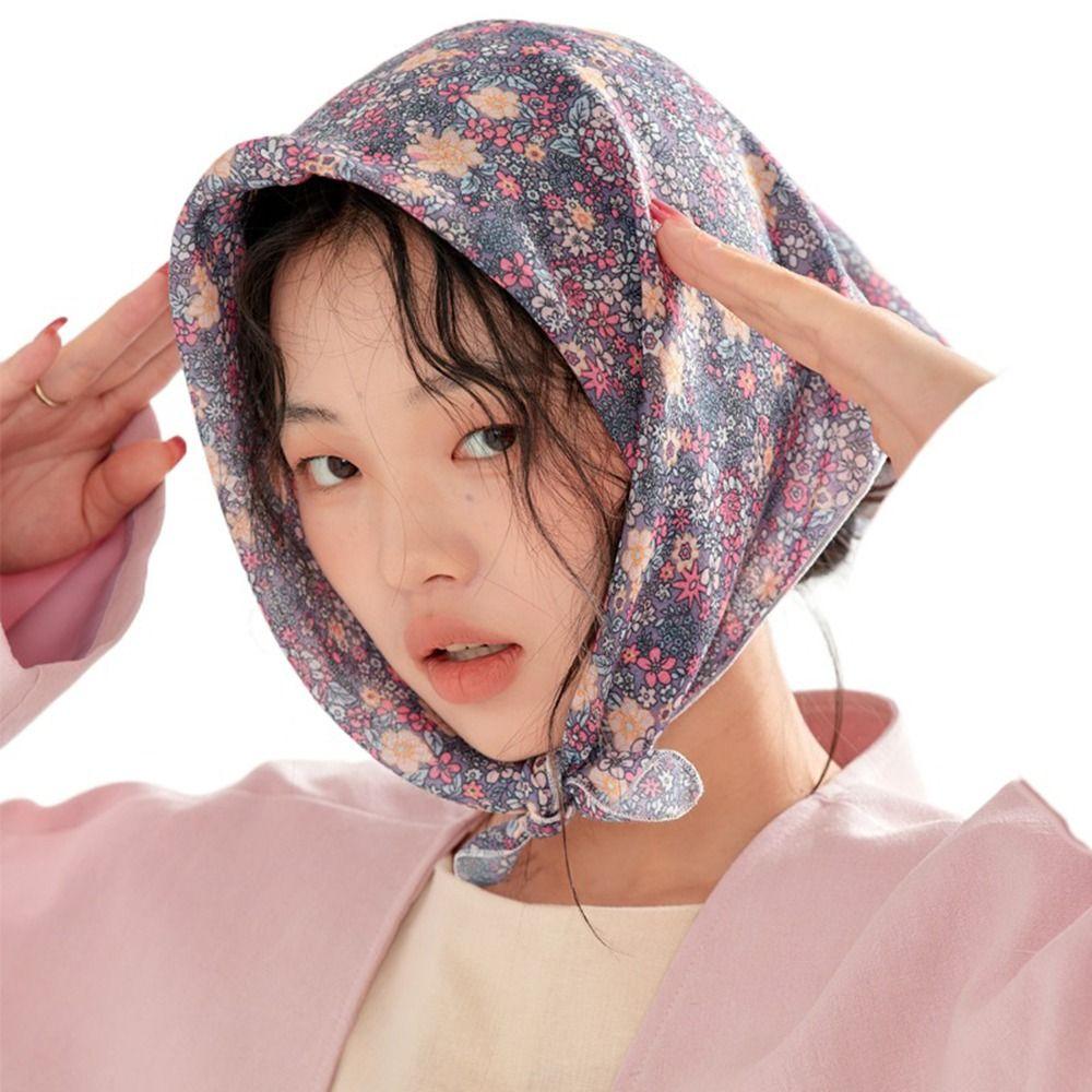 Hair Decorate Sunscreen Neck Tie Flower Silk Scarf Female Printed Scarf Hair Band Square Scarf