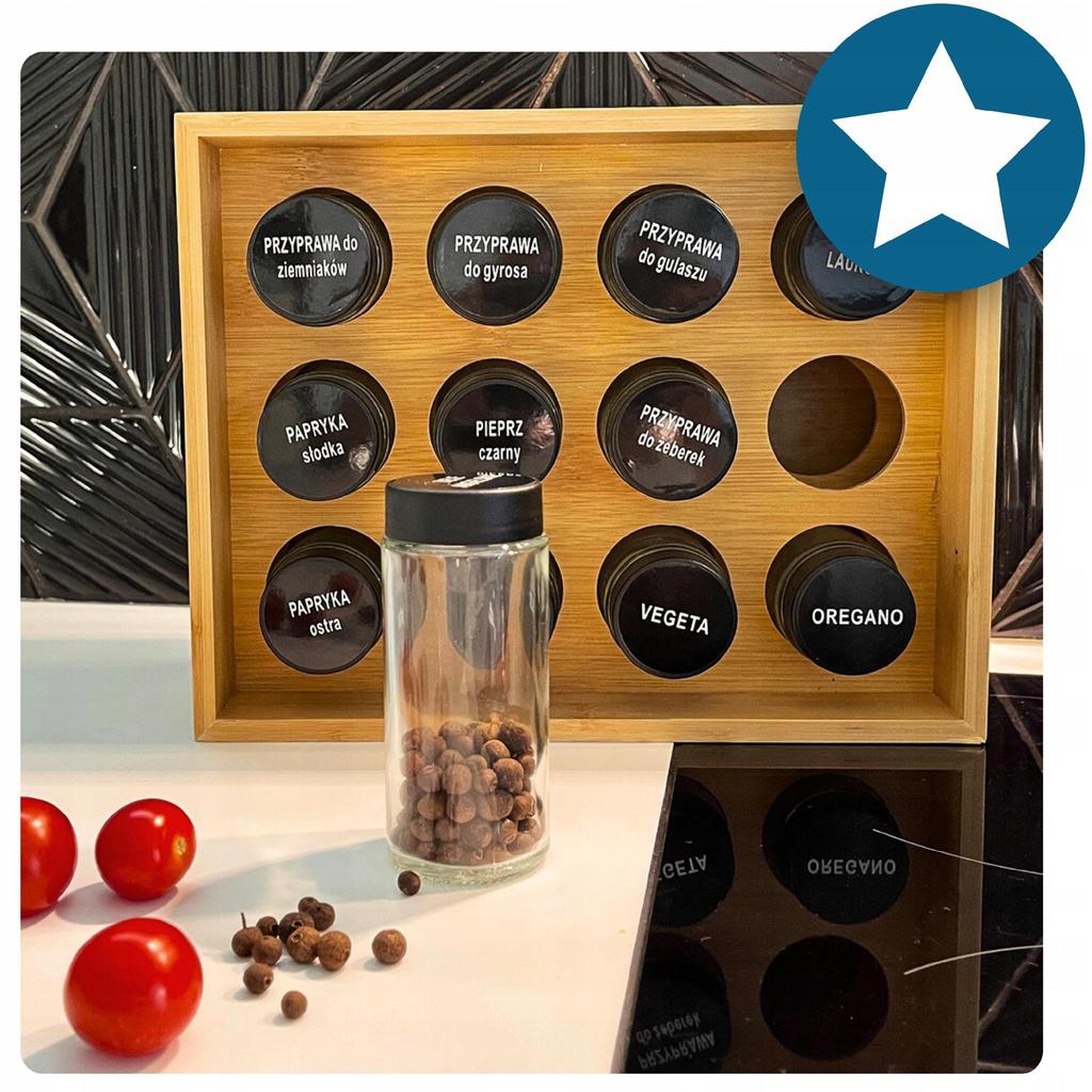 Organizer Set of 12 Glass Spice Jars Stand Labels 48 Pcs