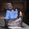 Zen Incense Burner With Backflow Feature - Creative Ceramic Purple Clay Monk Backflow Incense Burner for Yoga (Without Incense)