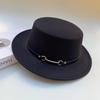 Hat Female British Autumn and Winter Celebrity Retro Versatile Jazz Hat Flat Top Felt Hat Black Wool Top Hat