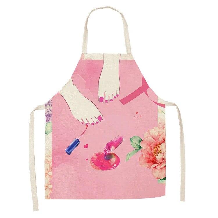 Sleeveless Linen Apron Men and Women Household Cleaning Tools Apron Nail Polish Ladies Perfume Printing Kitchen Apron