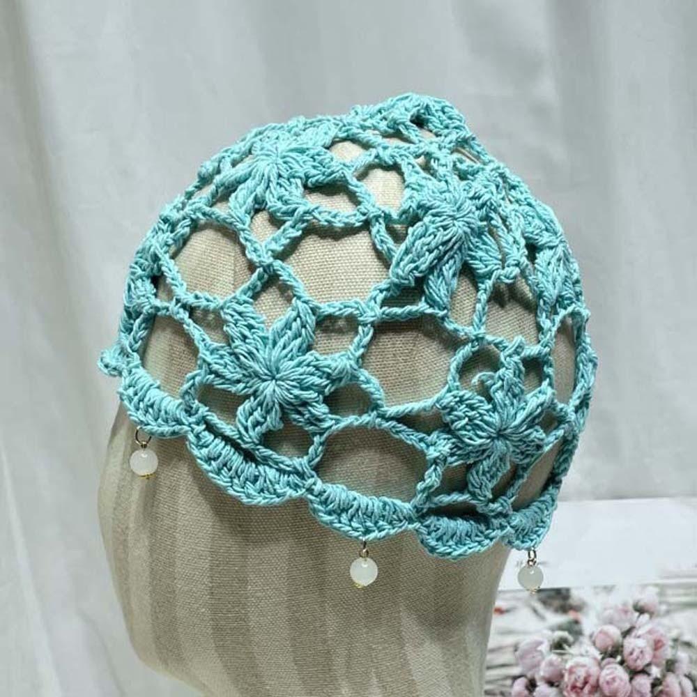 Handmade Crochet Flower Knitted Hat Bohemian Style Woven Cap Cute Hollowed Out Beanie Cap Women