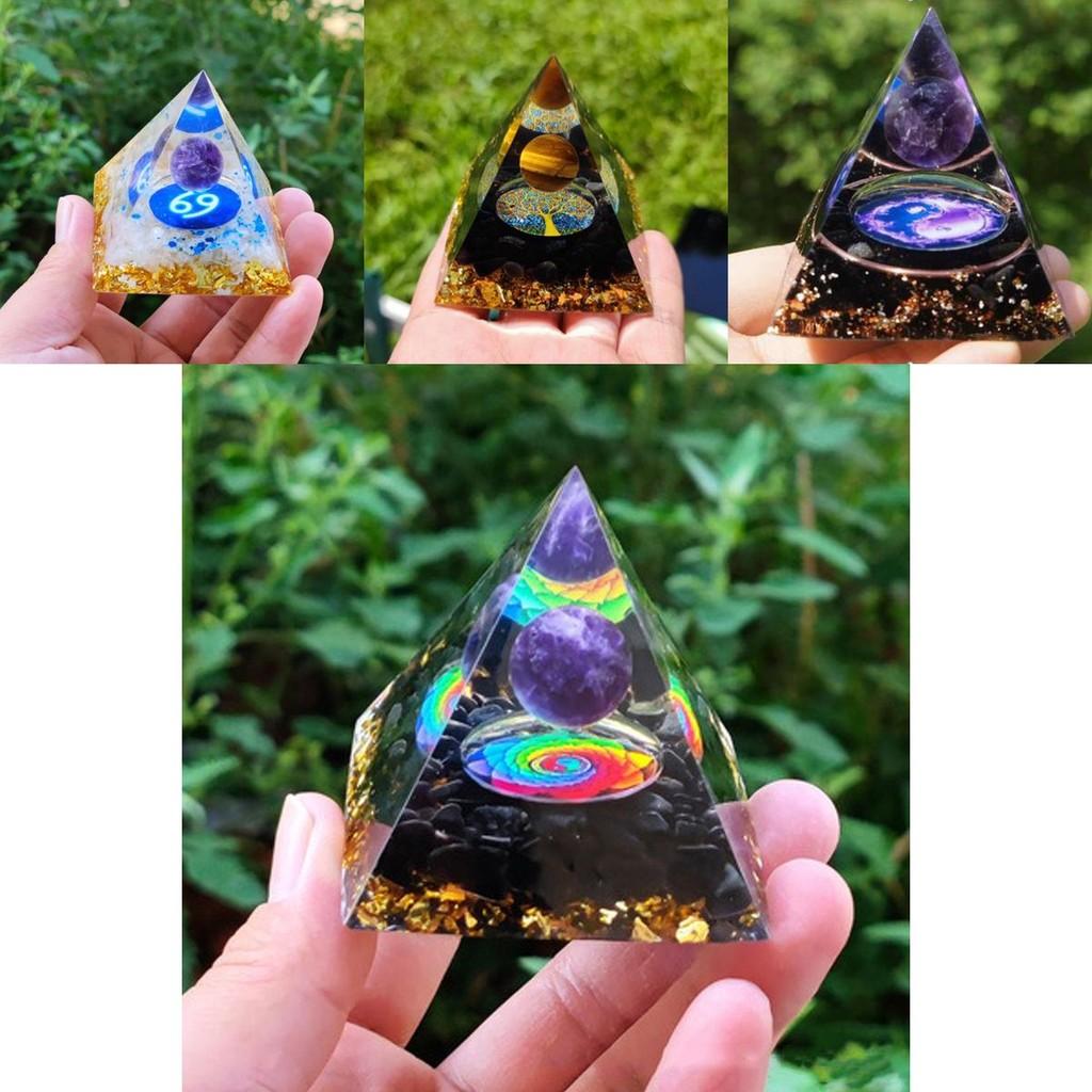 Orgonite Chakra Energy Pyramid Amethyst Crystal Home Decor Meditation Ornament Craft Gift