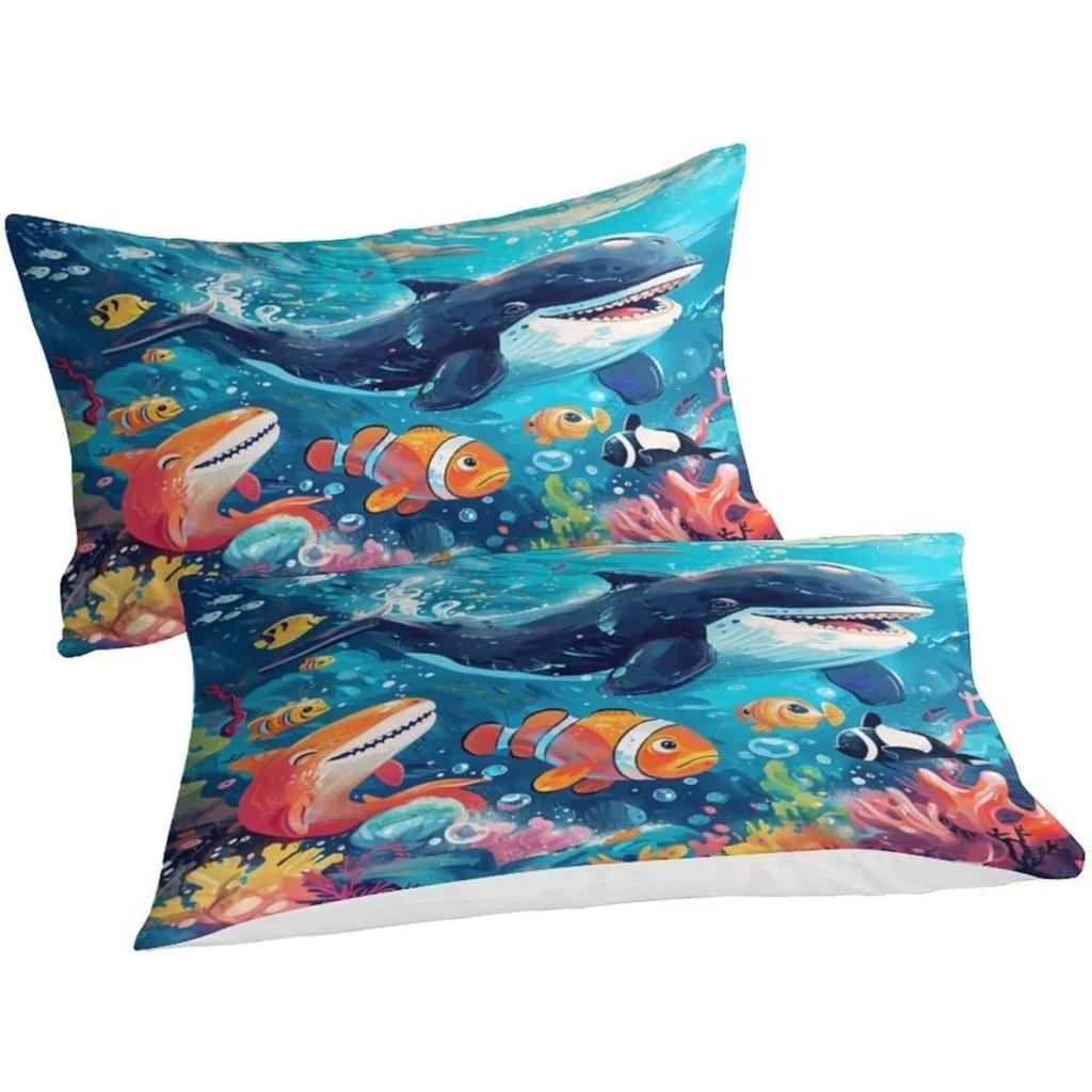 Мультяшный комплект постельного белья с китами, мягкое пододеяльник из микрофибры, на молнии и наволочка, детский/взрослый пододеяльник в подарок