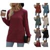 Autumn Winter Women's Pocket Pullover Top Loose Casual Bubble Sleeve T-shirt