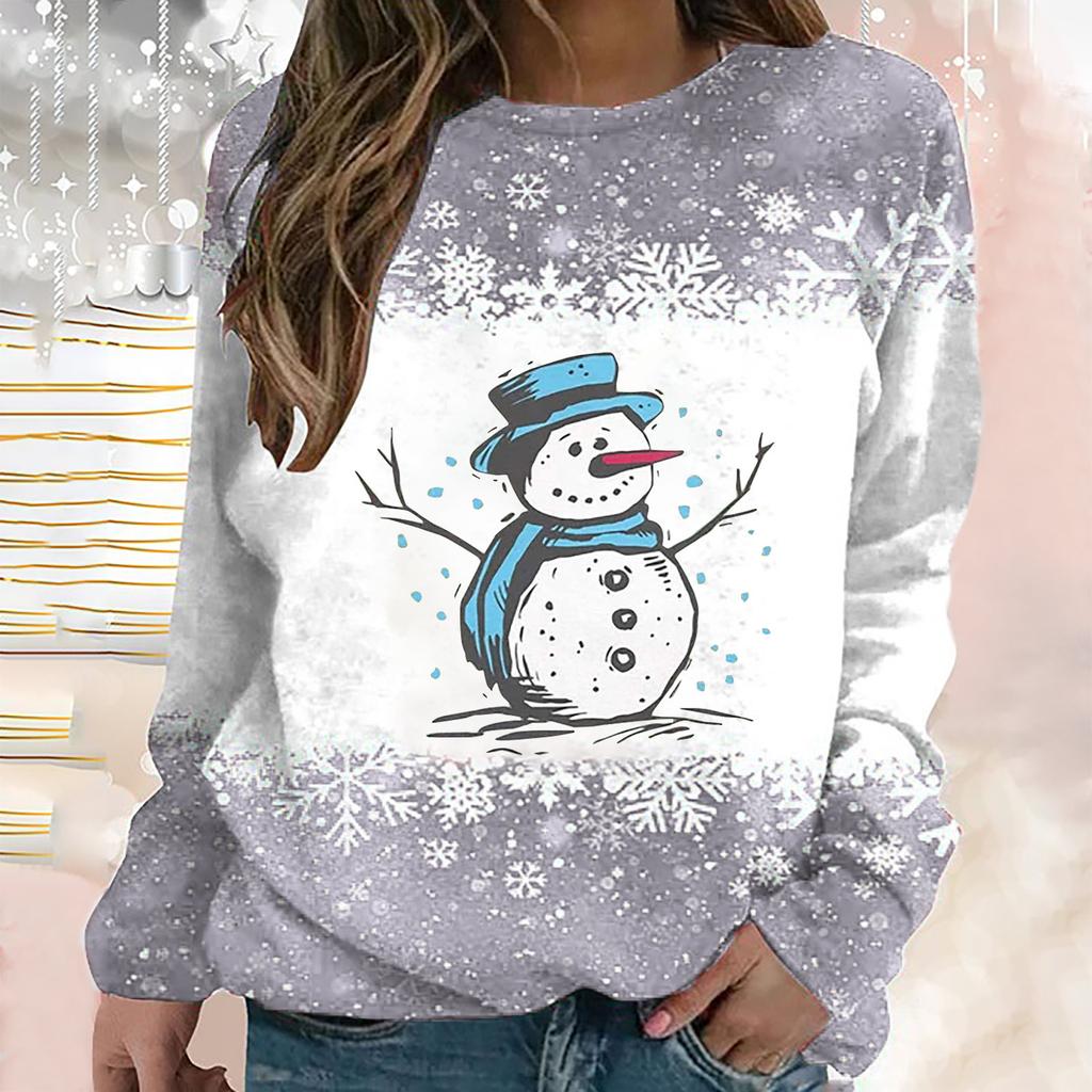 Рождественская женская футболка с длинными рукавами с мультяшным принтом лося, футболка из искусственного хлопка, женский свитшот большого размера, новый пуловер в стиле Харадзюку