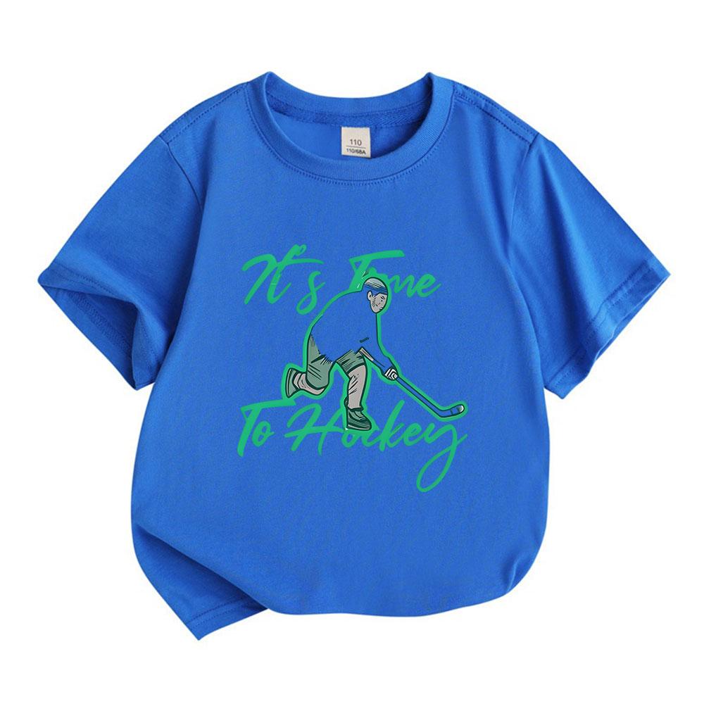 Kids Boys Girls 100% Cotton Crew Neck Short Sleeve T-Shirt, It's Time To Hockey Graphic Casual Lightweight Summer Tee For Children Daily Sports Wear