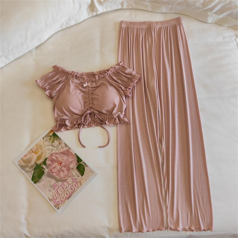 Женский летний комплект пижамы из модала с пышными рукавами и встроенными чашечками - Сексуальная домашняя одежда Pure Desire