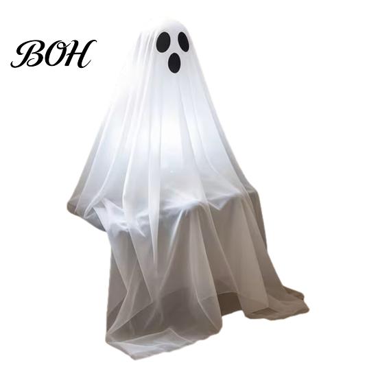 Festive Balcony Atmosphere Props Halloween Ghost Night Light, Cute Spooky Fabric Glowing Figurine Lighted Hanging Prop for Home, LED Tabletop