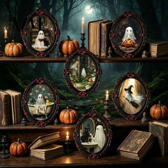 Distressed Style Fridge Decals Retro Gothic Halloween Refrigerator Magnet, Oval Photo Frame Frige Magnets, Dark Reusable Festive Kitchen Decorations