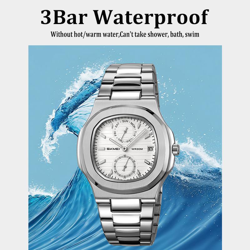 Мужские часы Week Date Quartz Wristwatch Business Men Watch Stainless Steel Waterproof Luminous