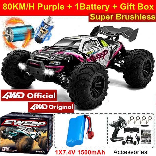 swpzb8 Super Brushless 80KM or 50KM/H 4WD RC Car With LED Remote Control Cars High Speed Drift Racing 4x4 Off Road Truck Kid Adult Toy