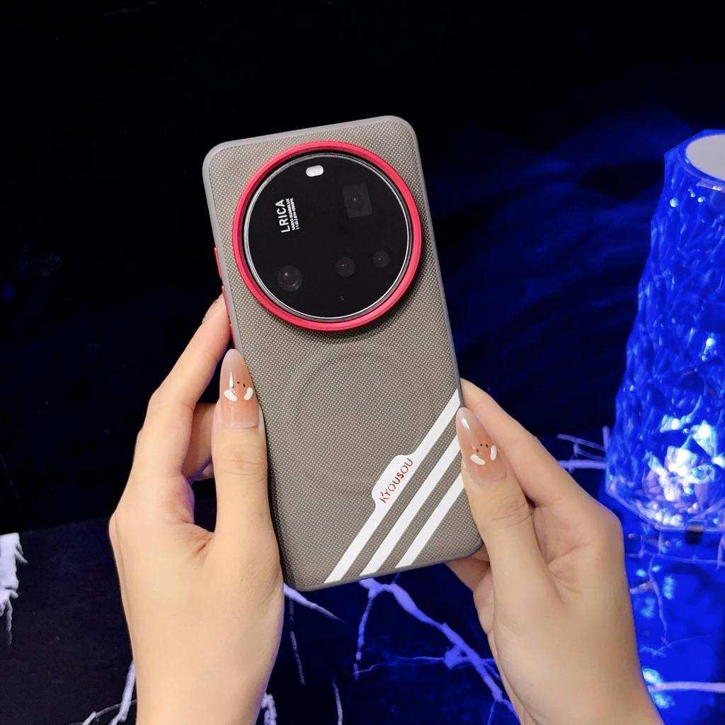 Чехол для Xiaomi 17 Ultra Магнитная Беспроводная Зарядка Матовая Текстура Кожи Модный Металлический Кольцо для Камеры Ударопрочный Бампер Задняя Крышка