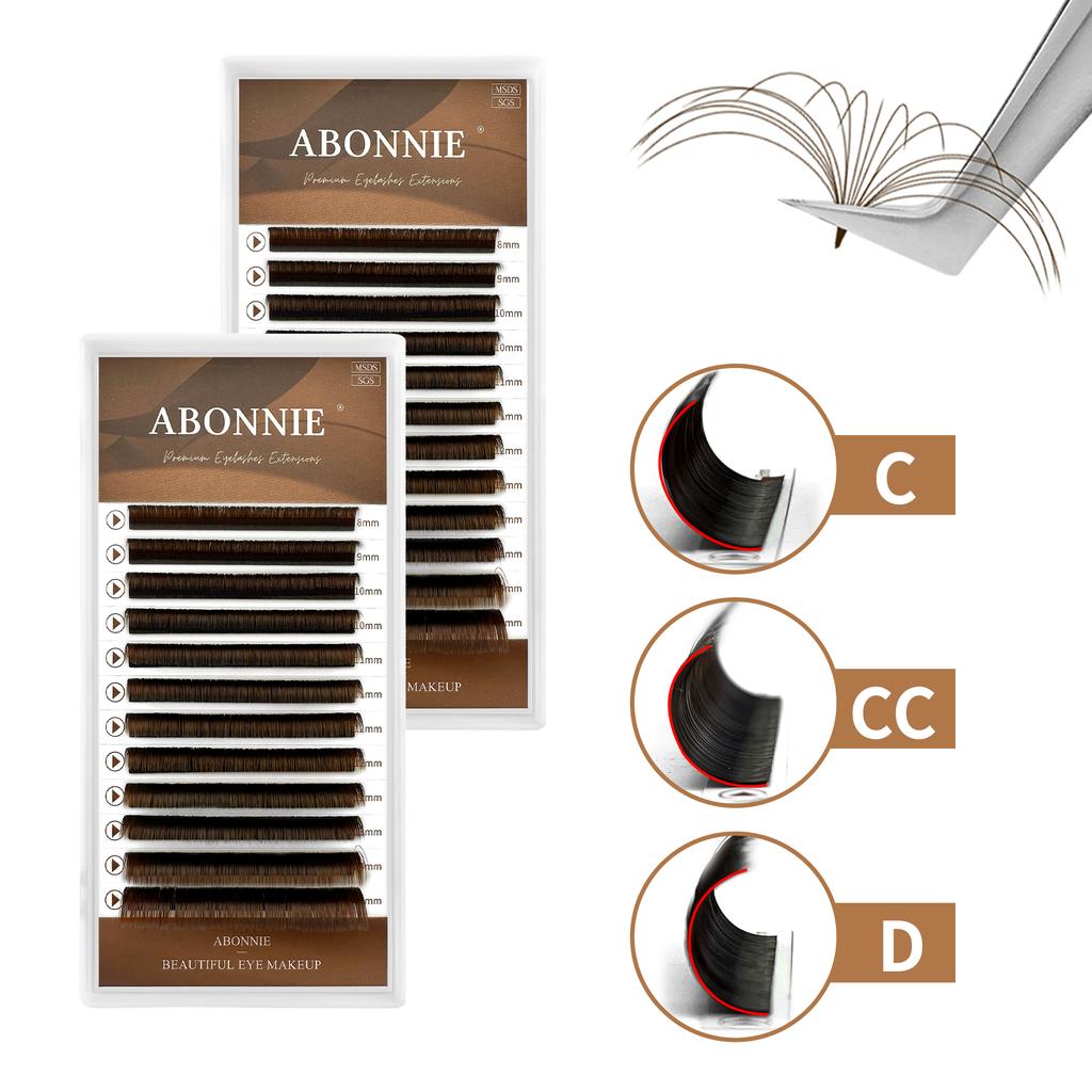 Abonnie Cocoa Brown Easy Fanning Lashes Extensions Brown Auto Fans Eyelashes Easy Fans Volume Lashes Extensions