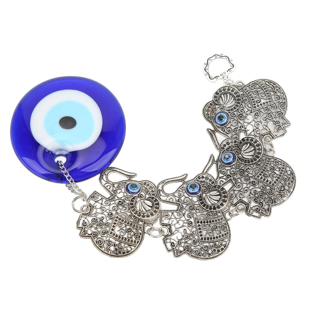 Blue Eye Ornament 4 Hollow Alloy Elephants Good Luck Evil Eye Hanging Decor Suspension Alloys Glass