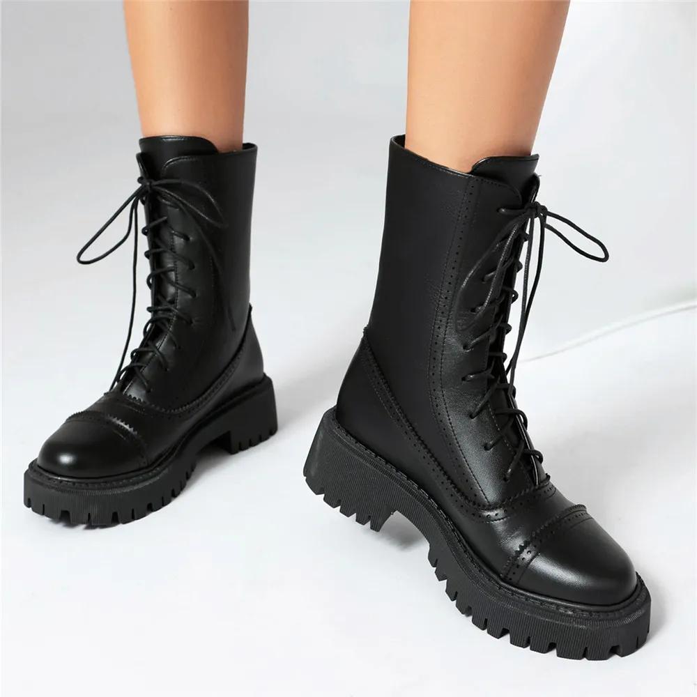 Мода 2025 Осень Зима Новые Ботинки Женские Женские На Высоком Каблуке На Шнуровке Ботильоны на Платформе Искусственная Кожа Женская Обувь Zapatos Mujer