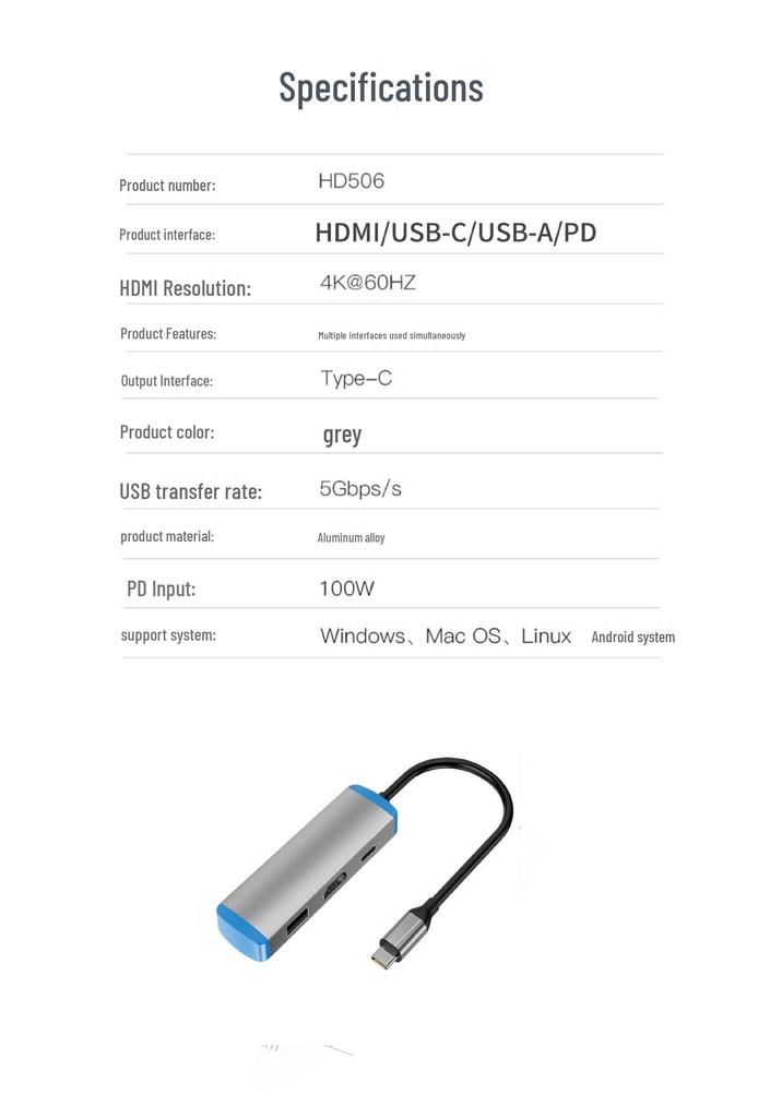 USB-C Hub with Power Supply: Laptop/Desktop to HDMI Dock and U Disk Expansion Switch